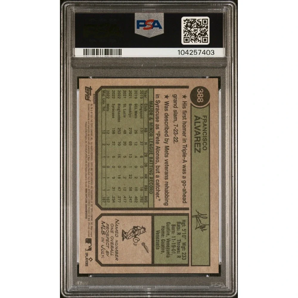 2023 Topps Heritage - ERROR Variation Francisco Alvarez #388‎ (RC) - PSA 9 Mint